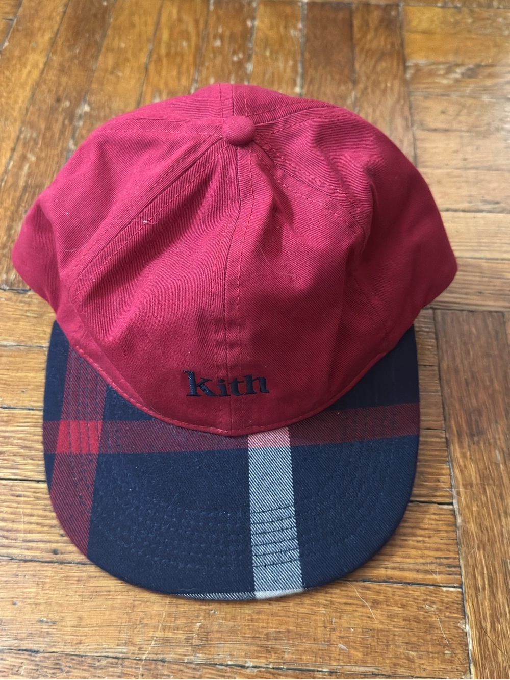 Kith Burgundy Cap with Navy Plaid Brim